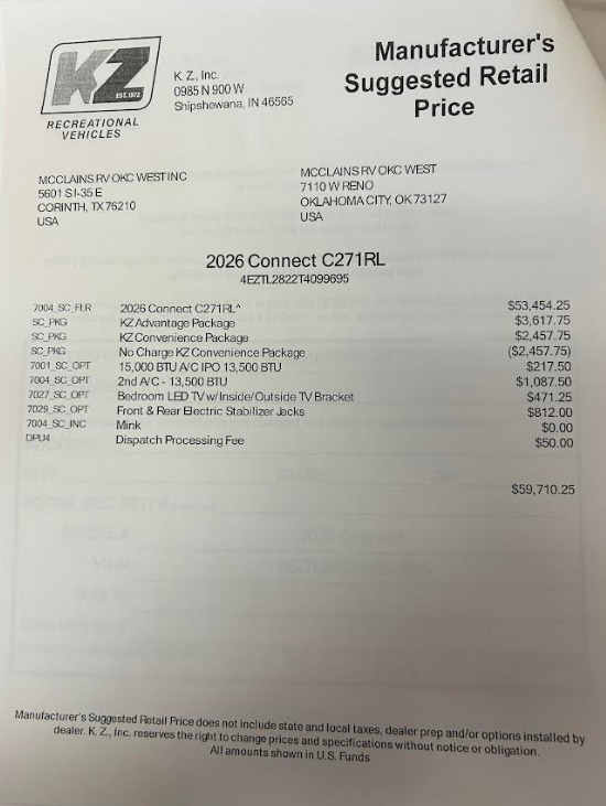 Contact us now about this 2026 K-Z Connect 271RL! 2026 Connect 271RL by K-Z from McClain's RV Oklahoma City in Oklahoma City, Oklahoma