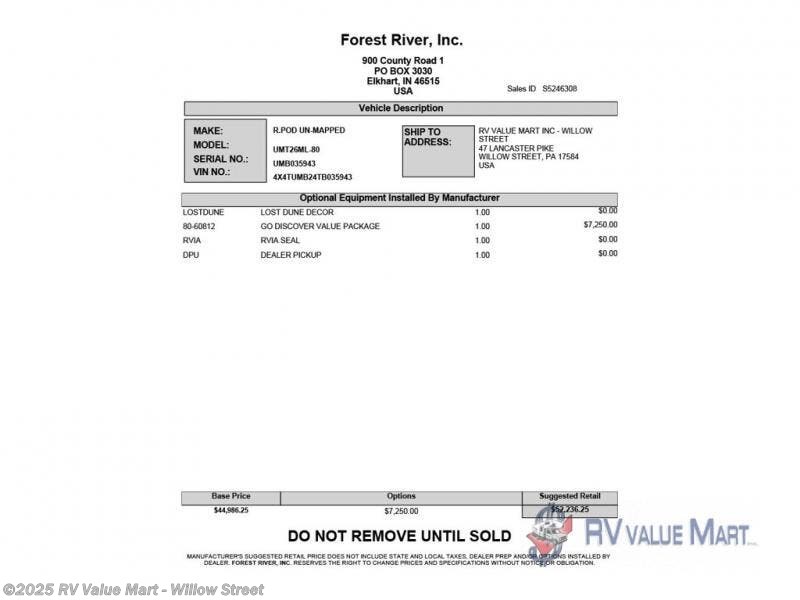 Email now about this 2026 Forest River Un-Mapped 26ML! New 2026 Forest River Un-Mapped 26ML available in Willow Street, Pennsylvania