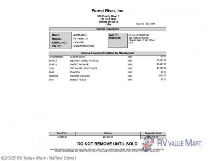 Email now about this 2026 Forest River Cherokee Alpha Wolf 33BH! New 2026 Forest River Cherokee Alpha Wolf 33BH available in Willow Street, Pennsylvania