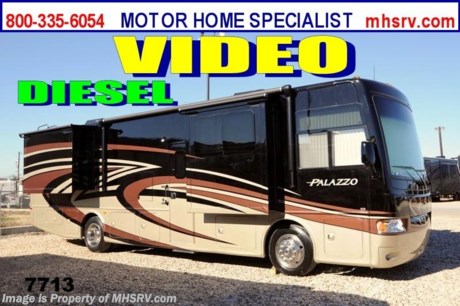/CA 2/25/2014 &lt;a href=&quot;http://www.mhsrv.com/thor-motor-coach/&quot;&gt;&lt;img src=&quot;http://www.mhsrv.com/images/sold-thor.jpg&quot; width=&quot;383&quot; height=&quot;141&quot; border=&quot;0&quot;/&gt;&lt;/a&gt; Receive a $1,000 VISA Gift Card with purchase at The #1 Volume Selling Motor Home Dealer in the World! Offer expires March 31st, 2013. Visit MHSRV .com or Call 800-335-6054 for complete details.   &lt;object width=&quot;400&quot; height=&quot;300&quot;&gt;&lt;param name=&quot;movie&quot; value=&quot;//www.youtube.com/v/lox2FKllvBE?version=3&amp;amp;hl=en_US&quot;&gt;&lt;/param&gt;&lt;param name=&quot;allowFullScreen&quot; value=&quot;true&quot;&gt;&lt;/param&gt;&lt;param name=&quot;allowscriptaccess&quot; value=&quot;always&quot;&gt;&lt;/param&gt;&lt;embed src=&quot;//www.youtube.com/v/lox2FKllvBE?version=3&amp;amp;hl=en_US&quot; type=&quot;application/x-shockwave-flash&quot; width=&quot;400&quot; height=&quot;300&quot; allowscriptaccess=&quot;always&quot; allowfullscreen=&quot;true&quot;&gt;&lt;/embed&gt;&lt;/object&gt; #1 Volume Selling Thor Motor Coach Dealer in the World. MSRP $212,033. All New 2014 Thor Motor Coach Palazzo Diesel Pusher. Model 35.1. This Diesel Pusher RV features (3) slide-out rooms, booth dinette, retractable 46&quot; LED TV, luxury pillow top king size bed,exterior entertainment center, stackable washer/dryer, invisible bra, frameless dual pane windows and sofa with sleeper. The 2014 Palazzo also features a 300 HP Cummins diesel engine with 660 lbs. of torque, Freightliner XC chassis, 6000 Onan diesel generator with AGS, power driver&#39;s seat, inverter, bedroom LCD TV/DVD, residential refrigerator, solid surface countertops, (2) ducted roof A/C units, 3-camera monitoring system, one piece windshield, fiberglass storage compartments, fully automatic hydraulic leveling system, automatic entry step, electric patio awning and much more. For additional photos, details, videos &amp; SALE PRICE please visit Motor Home Specialist, the #1 Volume Selling Dealer in the World, at MHSRV .com or Call 800-335-6054. At Motor Home Specialist we DO NOT charge any prep or orientation fees like you will find at other dealerships. All sale prices include a 200 point inspection, interior &amp; exterior wash &amp; detail of vehicle, a thorough coach orientation with an MHS technician, an RV Starter&#39;s kit, a nights stay in our delivery park featuring landscaped and covered pads with full hook-ups and much more! Read From Thousands of Testimonials at MHSRV .com and See What They Had to Say About Their Experience at Motor Home Specialist. WHY PAY MORE?...... WHY SETTLE FOR LESS?
