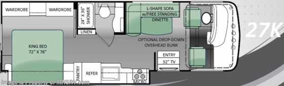 2014 Thor Motor Coach Hurricane 27K W/Full Wall Slide, King Bed, L-Shaped Sofa Floorplan