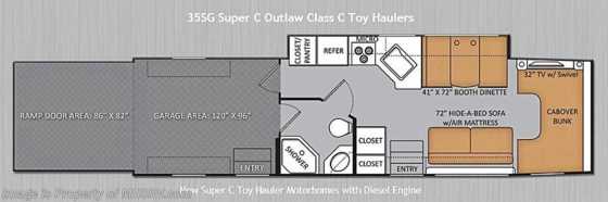 2015 Thor Motor Coach Outlaw Toy Hauler Super C 35SG W/Dsl Gen, 10K lb. hitch, 3 TV, Patio Floorplan