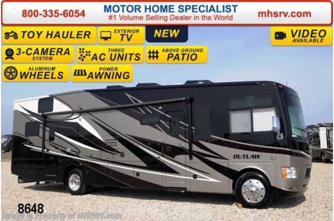 2014 Thor Motor Coach Outlaw Toy Hauler 37LS Garage, 26K Chassis, Pwr. Bunk, 4 TV, 3 A/C