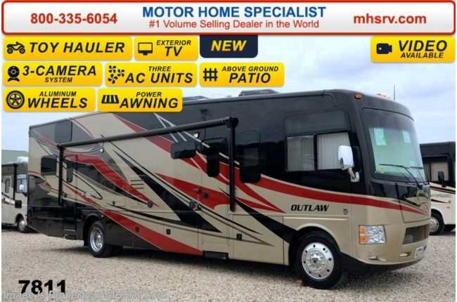 2015 Thor Motor Coach Outlaw Toy Hauler 37LS Patio, 26K Chassis, Pwr Bunk, 4 TV, 3 A/C