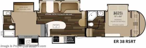 2015 Heartland RV ElkRidge 38RSRT Resort W/5 Slide, 2 Bath, Bunk, Ext Kitchen Floorplan