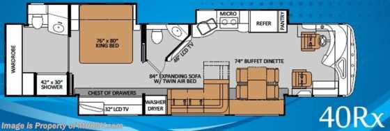 2015 Thor Motor Coach Tuscany 40RX Bath &amp; 1/2 W/Stack W/D, Aqua Hot Floorplan