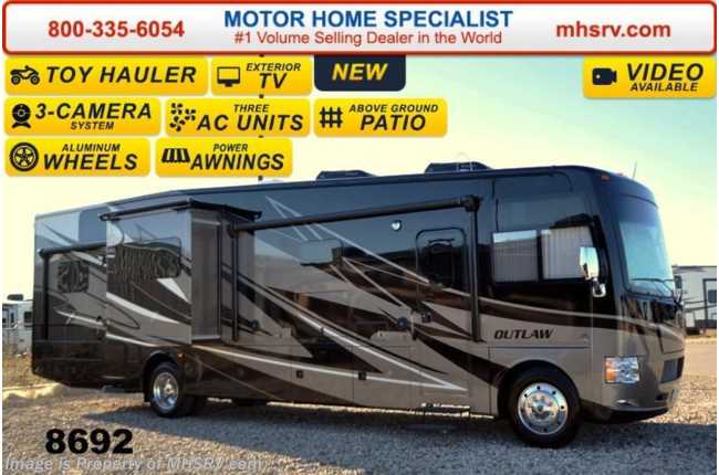 2015 Thor Motor Coach Outlaw Toy Hauler 37MD Patio, 26K Chassis, 2 Slide, 3 A/Cs, 5 TV