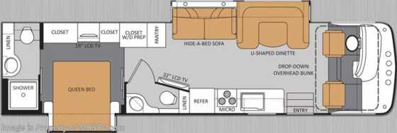 2015 Thor Motor Coach Hurricane 34E Bath &amp; 1/2 W/2 Slides, Power OH Bunk &amp; 3 TVs Floorplan