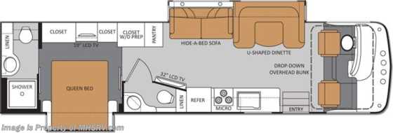 2015 Thor Motor Coach Windsport 34E Bath &amp; 1/2 W/Pwr. OH Bunk, 3 TV Floorplan