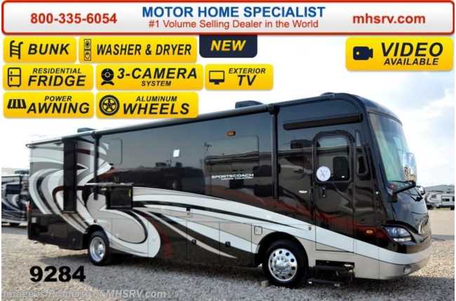 2015 Sportscoach Cross Country 361BH Bunks, 340HP, Res. Fridge, Stack W/D, Sat