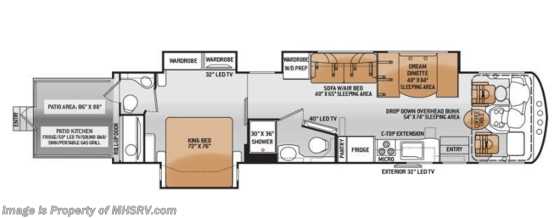 2015 Thor Motor Coach Outlaw Residence Edition 38RE Bath &amp; 1/2, Rear Patio/Kitchen W/50&quot; TV Floorplan