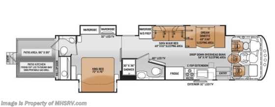 2015 Thor Motor Coach Outlaw Residence Edition 38RE Bath &amp; 1/2, Rear Patio/Kitchen W/50&quot; TV Floorplan