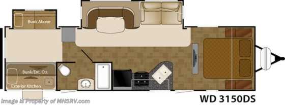2015 Heartland RV Wilderness 3150DS Bunk Model W/Ext. Kitchen &amp; 2 Slides Floorplan