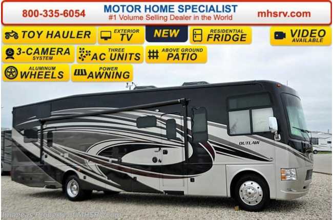 2016 Thor Motor Coach Outlaw Toy Hauler 37LS 26K Chassis, Patio, 3 TVs, Pwr Bunk &amp; 3 A/Cs