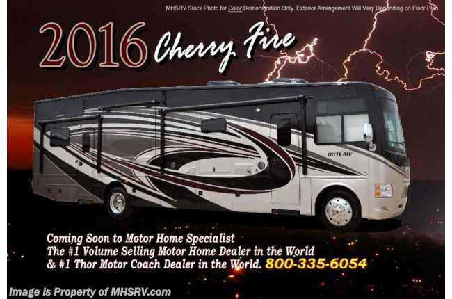2016 Thor Motor Coach Outlaw Toy Hauler 37RB 26K Chassis, Patio, 4 TV, Pwr Bunk &amp; 3 A/Cs
