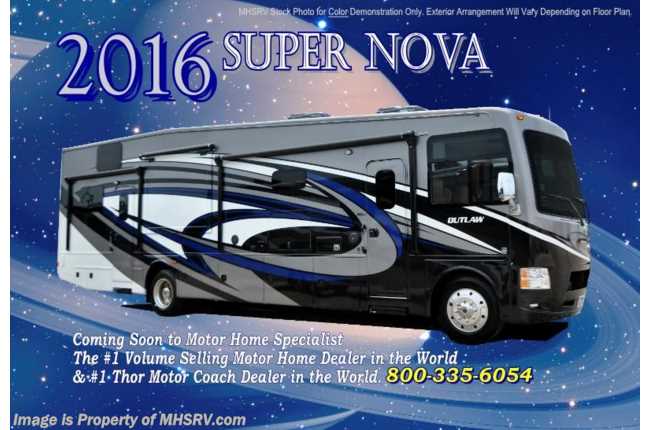 2016 Thor Motor Coach Outlaw Toy Hauler 37LS 26K Chassis, Patio, 3 TV, Pwr Bunk &amp; 3 A/C