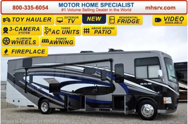 2016 Thor Motor Coach Outlaw Toy Hauler 37LS 26 K Chassis, Patio, 3 TV, Pwr Bunk &amp; 3 A/C