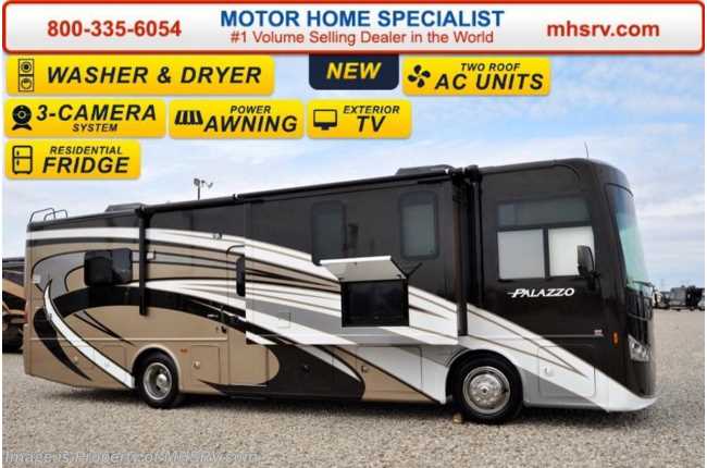 2016 Thor Motor Coach Palazzo 33.4 Ext TV, Pwr OH Bunk, Res. Fridge, Stack W/D
