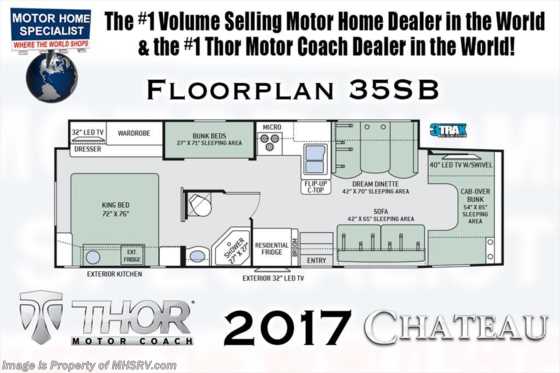 2017 Thor Motor Coach Chateau Super C 35SB Bunk House, FBP, King Bed, Dsl. Gen Floorplan