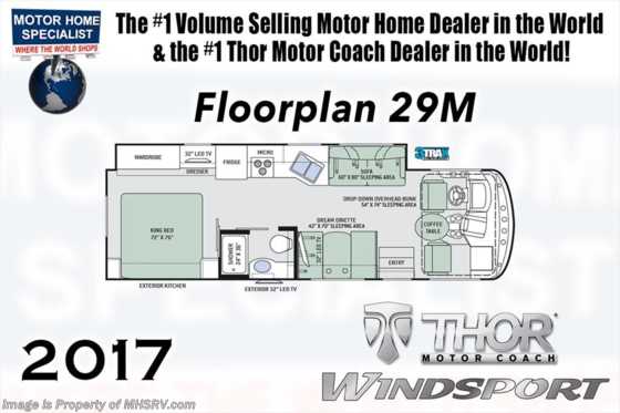2017 Thor Motor Coach Windsport 29M King Bed, 5.5KW Gen, 2nd A/C, Pwr OH Loft Floorplan