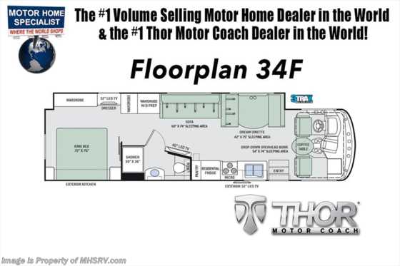 2017 Thor Motor Coach Windsport 34F W/King Bed, Ext Kitchen &amp; TV, OH Loft Floorplan