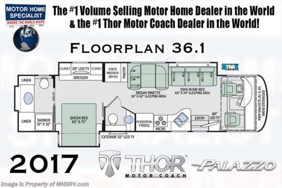 2017 Thor Motor Coach Palazzo 36.1 Bath &amp; 1/2 Diesel Pusher RV for Sale Floorplan