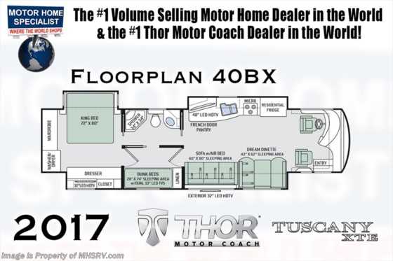 2017 Thor Motor Coach Tuscany XTE 40BX Diesel Pusher RV for Sale W/Bunk Beds Floorplan