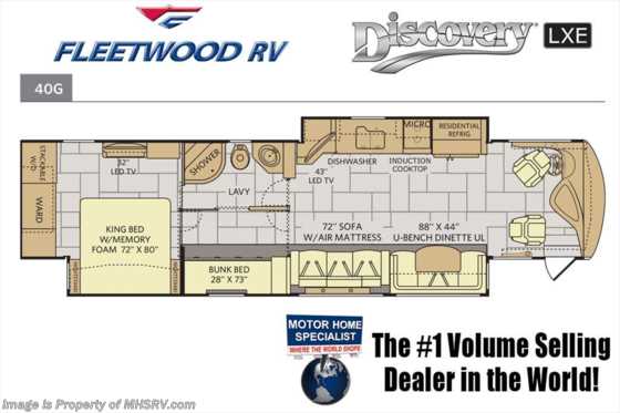 2017 Fleetwood Discovery LXE 40G Bunk House RV for Sale at MHSRV W/380HP Diesel Floorplan