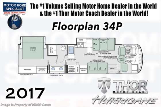 2017 Thor Motor Coach Hurricane 34P RV for Sale at MHSRV W/King Bed Floorplan