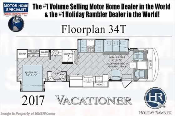 2017 Holiday Rambler Vacationer 34T Class A RV for Sale at MHSRV.com W/3 Slides Floorplan