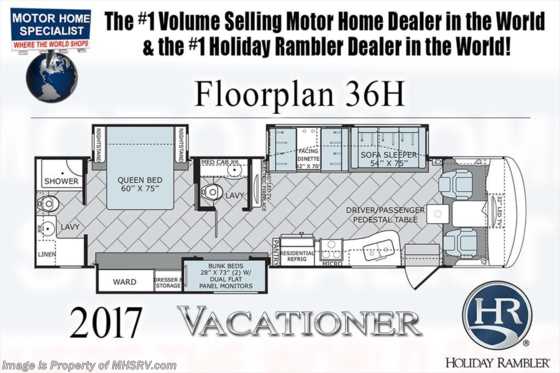 2017 Holiday Rambler Vacationer 36H Bath &amp; 1/2 Bunk Model RV for Sale at MHSRV Floorplan