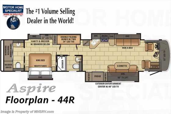 2017 Entegra Coach Aspire 44R Bunk House, Bath &amp; 1/2 Luxury RV for Sale Floorplan