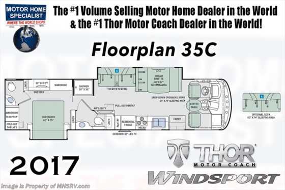 2017 Thor Motor Coach Windsport 35C Bath &amp; 1/2 RV for Sale W/Jacks &amp; Ext TV Floorplan
