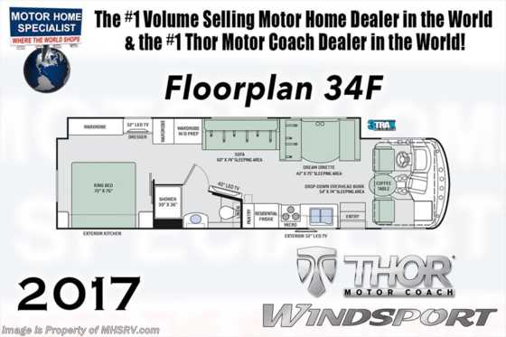 2017 Thor Motor Coach Windsport 34F RV for Sale at MHSRV W/King Bed &amp; Ext Kitchen Floorplan