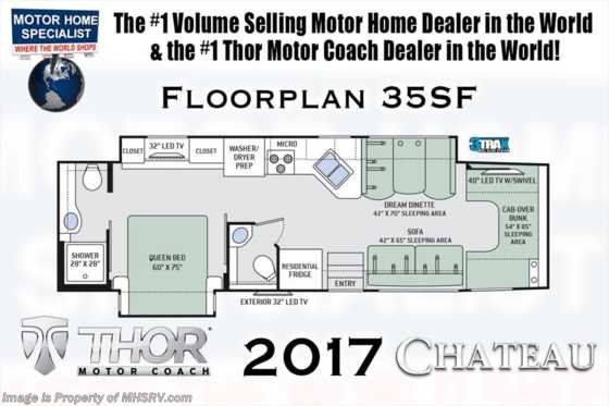 2017 Thor Motor Coach Chateau Super C 35SF Bath &amp; 1/2 RV for Sale W/Dsl Gen, Cabover Lof Floorplan