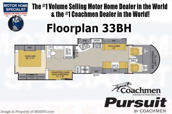 2017 Coachmen Pursuit 33BHP Bunk House RV for Sale at MHSRV.com W/2 A/Cs Floorplan