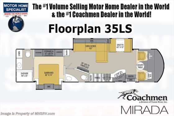 2018 Coachmen Mirada 35LS Bath &amp; 1/2 RV for Sale at MHSRV Ext TV, 2 A/C Floorplan
