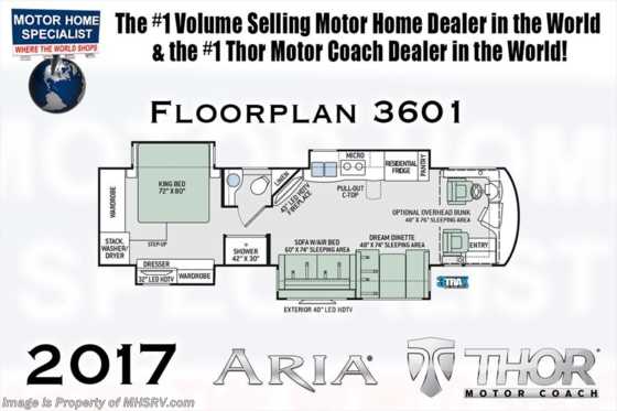 2017 Thor Motor Coach Aria 3601 RV for Sale at MHSRV 360HP, Pwr Loft, W/D Floorplan