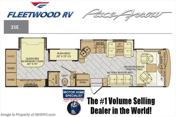 2017 Fleetwood Pace Arrow 35E Bunk House RV for Sale @ MHSRV.com W/Sat &amp; W/D Floorplan