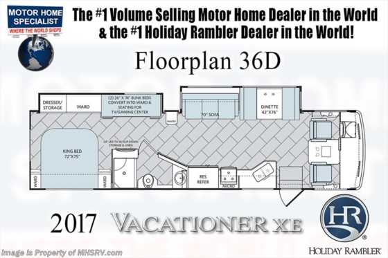 2017 Holiday Rambler Vacationer XE 36D Bunk House RV for Sale at MHSRV W/King Bed Floorplan