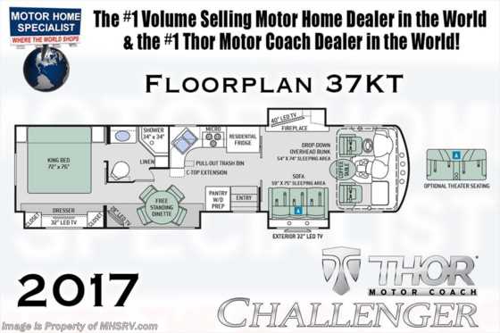 2017 Thor Motor Coach Challenger 37KT RV for Sale at MHSRV W/King &amp; Dual Pane Floorplan