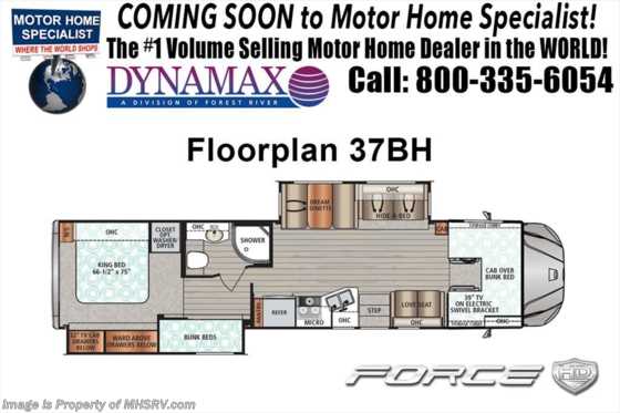 2018 Dynamax Corp Force 37BH Bunks, 50&quot; TV, Fireplace, W/D, Theater Seats Floorplan