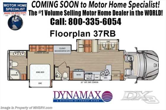 2018 Dynamax Corp DX3 37RB Super C Bath &amp; 1/2 RV W/Dsl Aqua Hot &amp; W/D Floorplan