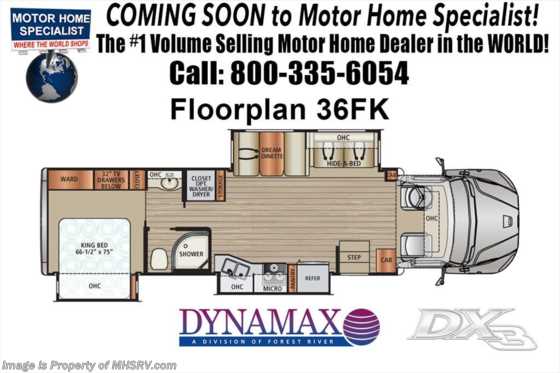 2018 Dynamax Corp DX3 36FK Super C RV W/Dsl Aqua Hot, W/D, Solar Floorplan