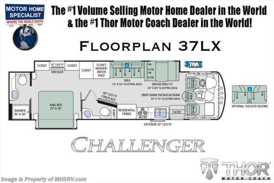 2018 Thor Motor Coach Challenger 37LX Bath & 1/2 RV for Sale @ MHSRV W/Theater Seat Floorplan