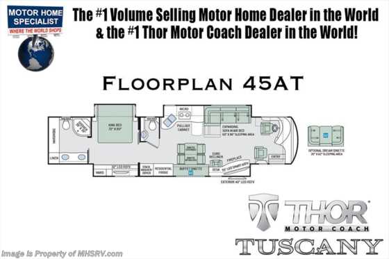 2018 Thor Motor Coach Tuscany 45AT Bath &amp; 1/2 RV for Sale @ MHSRV W/Dsl Aqua Hot Floorplan