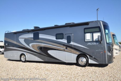 3-9-18 &lt;a href=&quot;http://www.mhsrv.com/thor-motor-coach/&quot;&gt;&lt;img src=&quot;http://www.mhsrv.com/images/sold-thor.jpg&quot; width=&quot;383&quot; height=&quot;141&quot; border=&quot;0&quot;&gt;&lt;/a&gt; MSRP $229,908. The New 2018 Thor Motor Coach Palazzo Diesel Pusher Model 36.3 Bath &amp; 1/2 is approximately 37 feet 7 inches in length and features (2) slide-out rooms, bath &amp; 1/2, king Tilt-A-View bed, 340 HP Cummins diesel engine with 700 lbs. of torque and a Freightliner XC chassis. New features for 2018 include a multi-plex wiring system, solar charging with Bluetooth controller, new radio with navigation, Carefree Latitude legless awning with Fixguard weather wrap, new flooring and much more. The Palazzo also features exterior LED TV, invisible front paint protection &amp; front electric drop-down overhead loft, 6,000 Onan diesel generator with AGS, solid surface counters, power driver&#39;s seat, inverter, residential refrigerator, solid surface countertops, (2) ducted roof A/C units, 3-camera monitoring system, one piece windshield, fiberglass storage compartments, fully automatic hydraulic leveling system, automatic entry step and much more. For more complete details on this unit and our entire inventory including brochures, window sticker, videos, photos, reviews &amp; testimonials as well as additional information about Motor Home Specialist and our manufacturers please visit us at MHSRV.com or call 800-335-6054. At Motor Home Specialist, we DO NOT charge any prep or orientation fees like you will find at other dealerships. All sale prices include a 200-point inspection, interior &amp; exterior wash, detail service and a fully automated high-pressure rain booth test and coach wash that is a standout service unlike that of any other in the industry. You will also receive a thorough coach orientation with an MHSRV technician, an RV Starter&#39;s kit, a night stay in our delivery park featuring landscaped and covered pads with full hook-ups and much more! Read Thousands upon Thousands of 5-Star Reviews at MHSRV.com and See What They Had to Say About Their Experience at Motor Home Specialist. WHY PAY MORE?... WHY SETTLE FOR LESS?