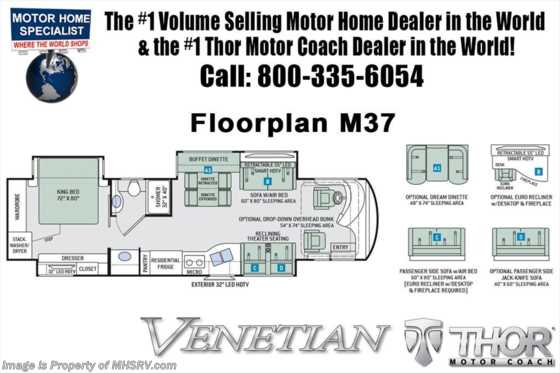 2019 Thor Motor Coach Venetian M37 Luxury RV for Sale W/Theater Seats &amp; King Bed Floorplan