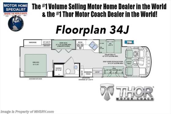 2018 Thor Motor Coach Windsport 34J Bunk House RV for Sale @ MHSRV.com W/King Bed Floorplan