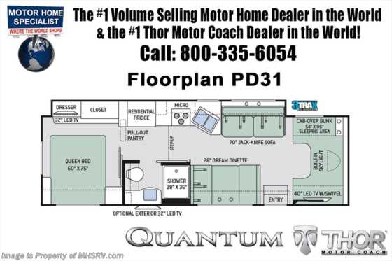 2018 Thor Motor Coach Quantum PD31 for Sale MHSRV W/Front Entertainment Floorplan